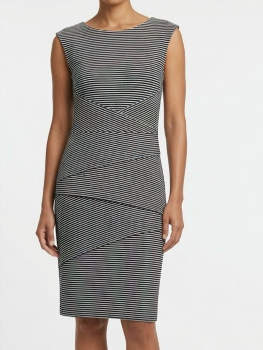 White House Black Market Black and White Striped Sheath Dress